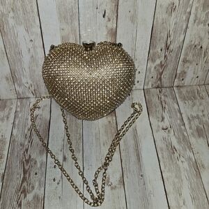 Gold-Tone Heart-Shaped Rhinestone Evening Purse RSVP Small Valentine Wedding